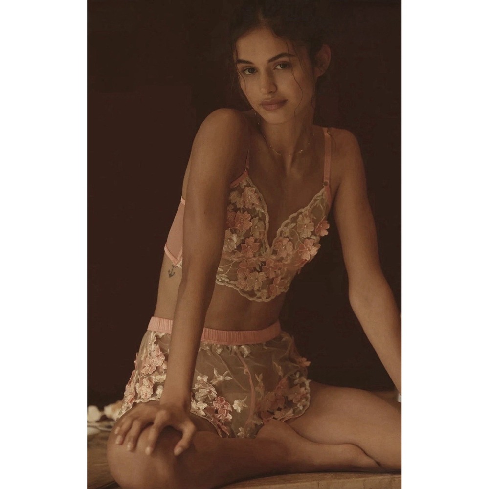 Anthropologie Kilo Brava Embroidered Mesh Tap Shorts Pink Floral Lingerie NWT M